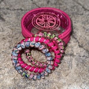 Lilly Pulitzer Pink and Multicolor Hair Accessories with zipper case 4 piece set